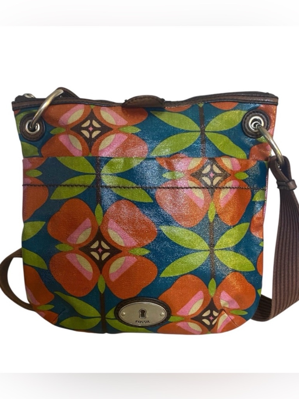 Fossil Key Per Costed Canvas Floral Crossbody Bag